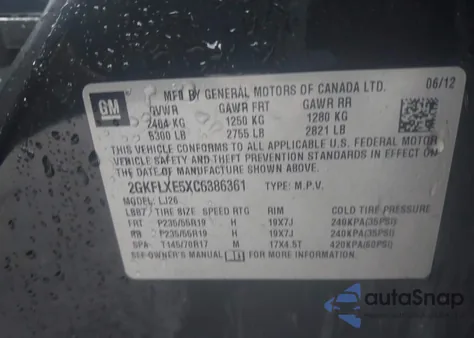 2012 GMC Terrain Slt-2 из США, поврежденный, VIN 2GKFLXE5XC6386361